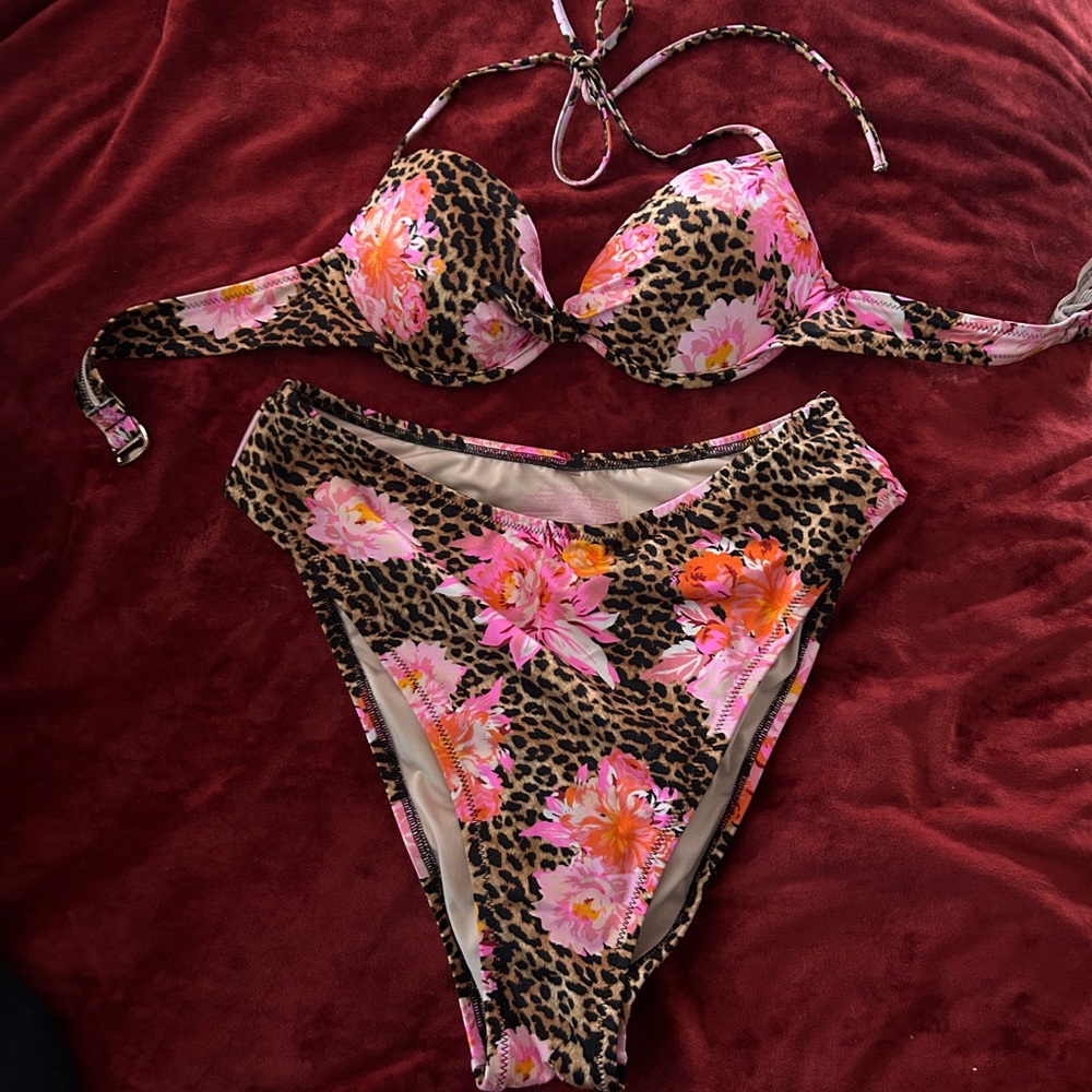 VS High Cut Leopard Floral Bikini Bottoms